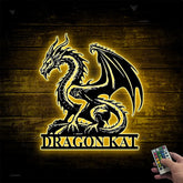Custom Dragon Metal Sign With Led Lights, Dragon Name Metal Art, Monogram Dragon Wall Decor, Mythical Dragon Metal Wall Hanging